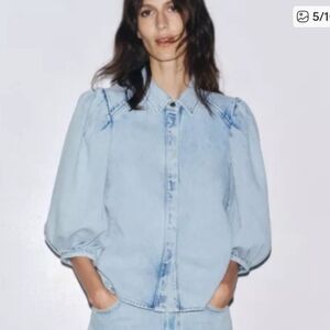 Zara Puff Sleeve Denim Top